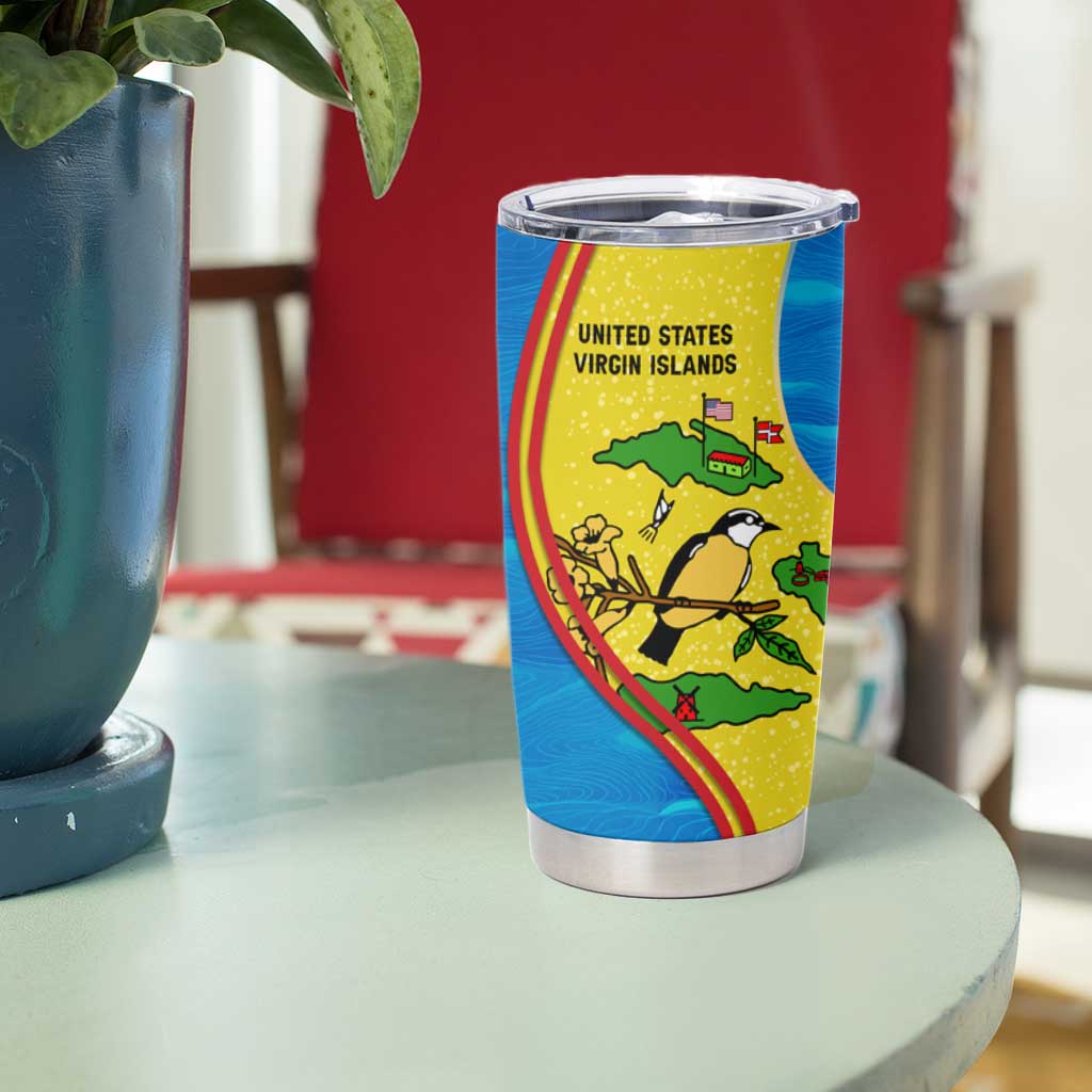 United States Virgin Islands Tumbler Cup with Blue Yellow Wave Design and Island Map Bird - Wonder Print Shop