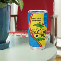 United States Virgin Islands Tumbler Cup with Blue Yellow Wave Design and Island Map Bird - Wonder Print Shop