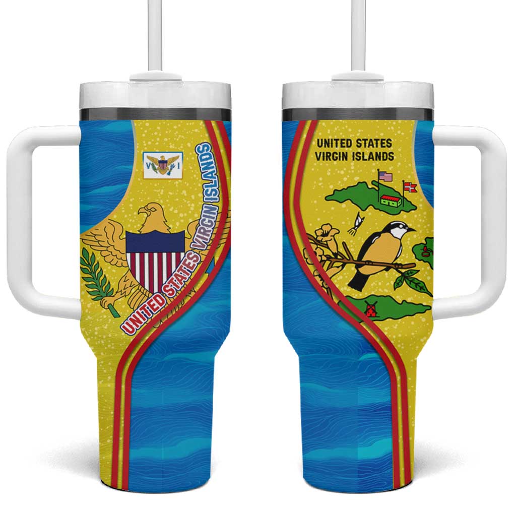 United States Virgin Islands Tumbler With Handle with Blue Yellow Wave Design and Island Map Bird - Wonder Print Shop