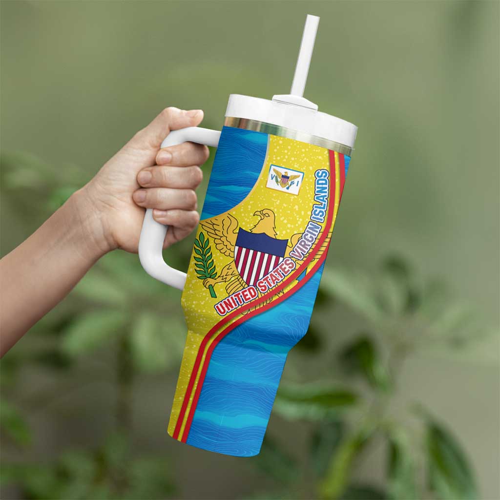 United States Virgin Islands Tumbler With Handle with Blue Yellow Wave Design and Island Map Bird - Wonder Print Shop