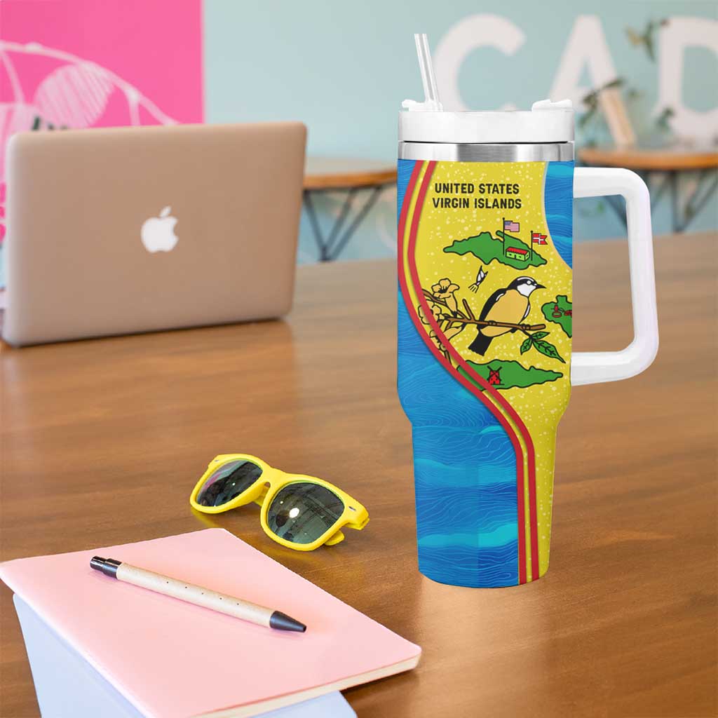 United States Virgin Islands Tumbler With Handle with Blue Yellow Wave Design and Island Map Bird - Wonder Print Shop
