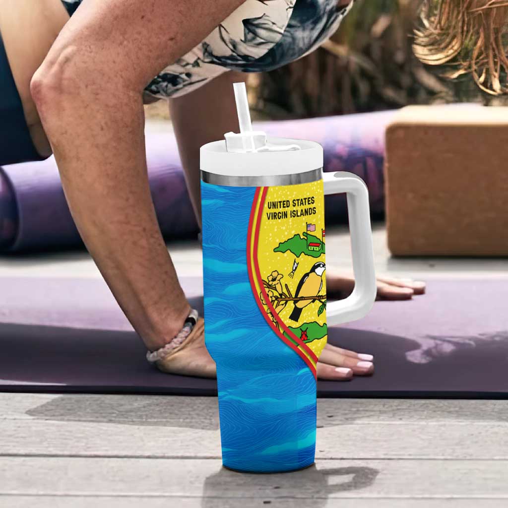 United States Virgin Islands Tumbler With Handle with Blue Yellow Wave Design and Island Map Bird - Wonder Print Shop