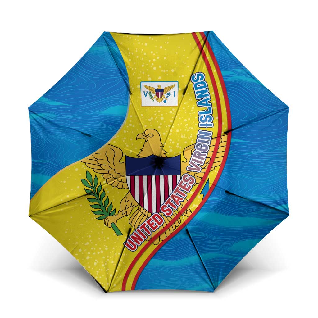 United States Virgin Islands Umbrella with Blue Yellow Wave Design and Island Map Bird - Wonder Print Shop