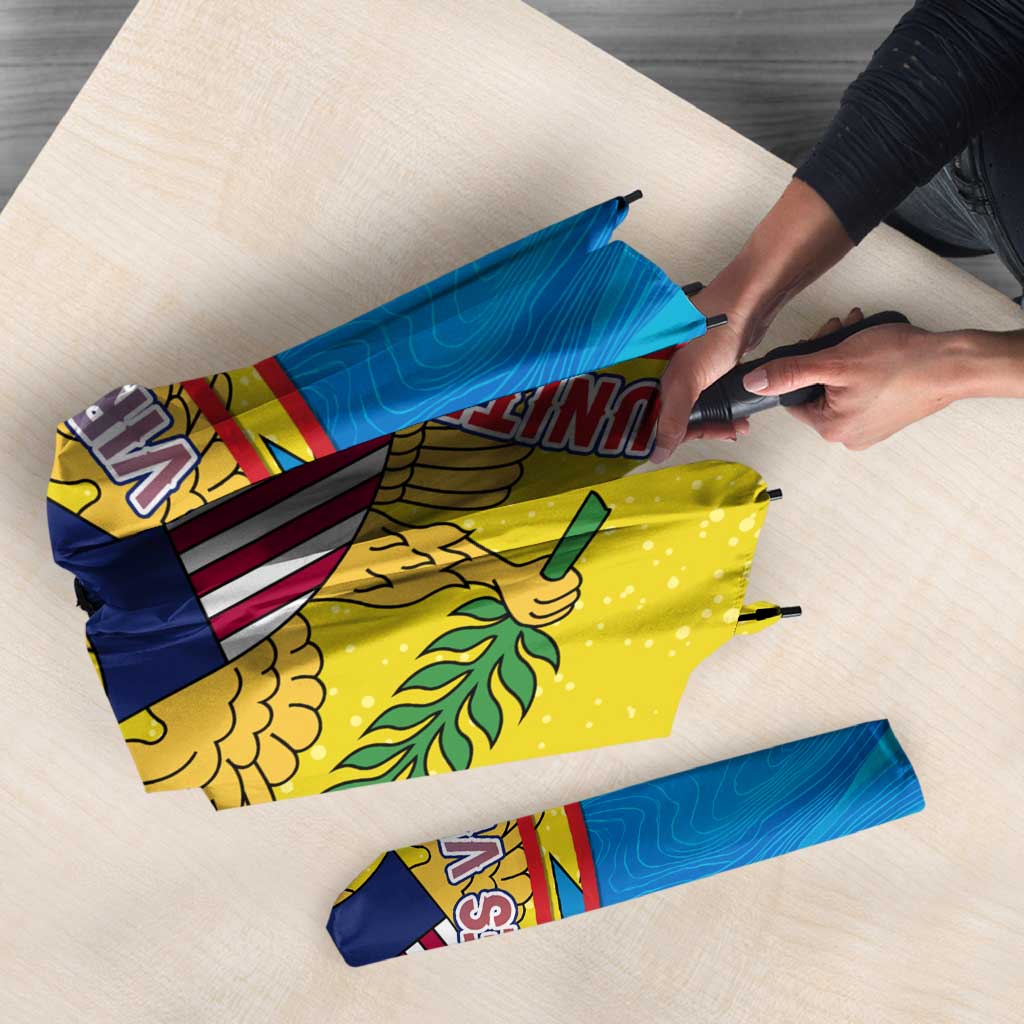 United States Virgin Islands Umbrella with Blue Yellow Wave Design and Island Map Bird - Wonder Print Shop