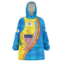 United States Virgin Islands Wearable Blanket Hoodie with Blue Yellow Wave Design and Island Map Bird - Wonder Print Shop