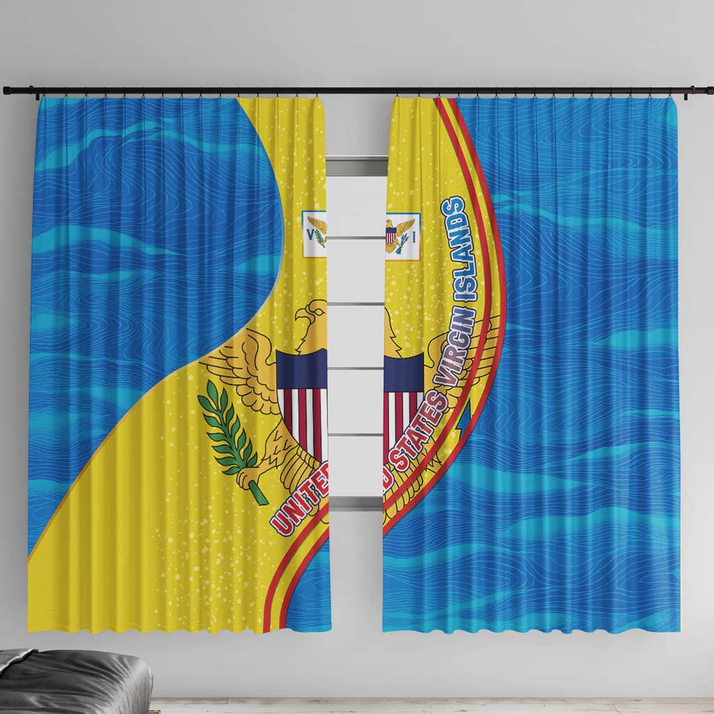 United States Virgin Islands Window Curtain with Blue Yellow Wave Design and Island Map Bird - Wonder Print Shop