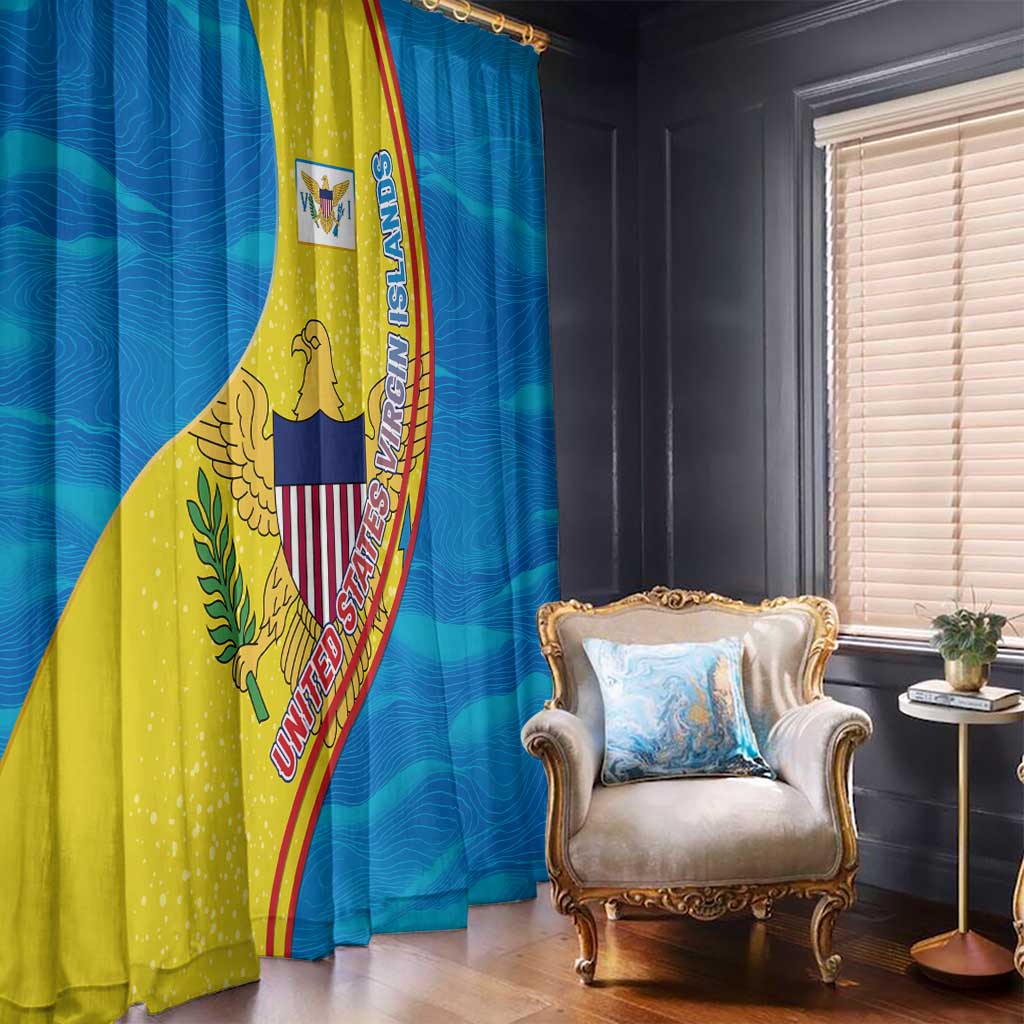United States Virgin Islands Window Curtain with Blue Yellow Wave Design and Island Map Bird - Wonder Print Shop