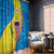 United States Virgin Islands Window Curtain with Blue Yellow Wave Design and Island Map Bird - Wonder Print Shop