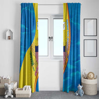 United States Virgin Islands Window Curtain with Blue Yellow Wave Design and Island Map Bird - Wonder Print Shop