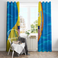United States Virgin Islands Window Curtain with Blue Yellow Wave Design and Island Map Bird - Wonder Print Shop