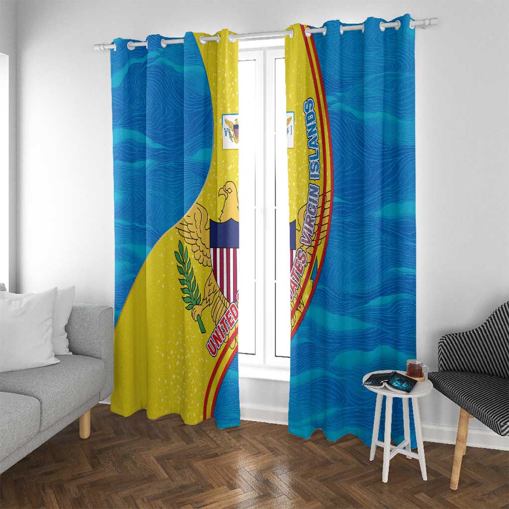 United States Virgin Islands Window Curtain with Blue Yellow Wave Design and Island Map Bird - Wonder Print Shop