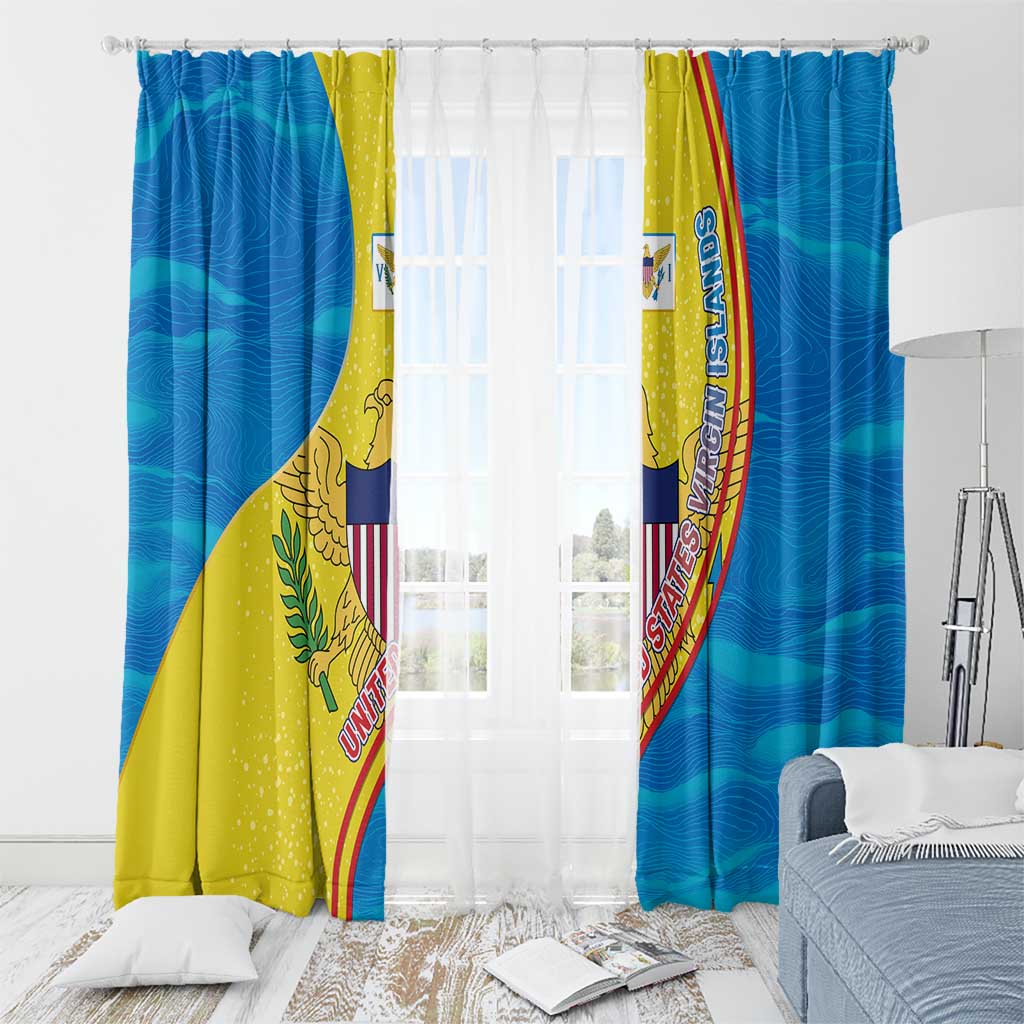 United States Virgin Islands Window Curtain with Blue Yellow Wave Design and Island Map Bird - Wonder Print Shop