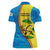 United States Virgin Islands Women Polo Shirt with Blue Yellow Wave Design and Island Map Bird - Wonder Print Shop