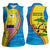 United States Virgin Islands Women Sleeveless Polo Shirt with Blue Yellow Wave Design and Island Map Bird - Wonder Print Shop