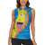 United States Virgin Islands Women Sleeveless Polo Shirt with Blue Yellow Wave Design and Island Map Bird - Wonder Print Shop