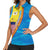 United States Virgin Islands Women Sleeveless Polo Shirt with Blue Yellow Wave Design and Island Map Bird - Wonder Print Shop