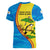 United States Virgin Islands Women V-Neck T-Shirt with Blue Yellow Wave Design and Island Map Bird - Wonder Print Shop