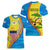 United States Virgin Islands Women V-Neck T-Shirt with Blue Yellow Wave Design and Island Map Bird - Wonder Print Shop