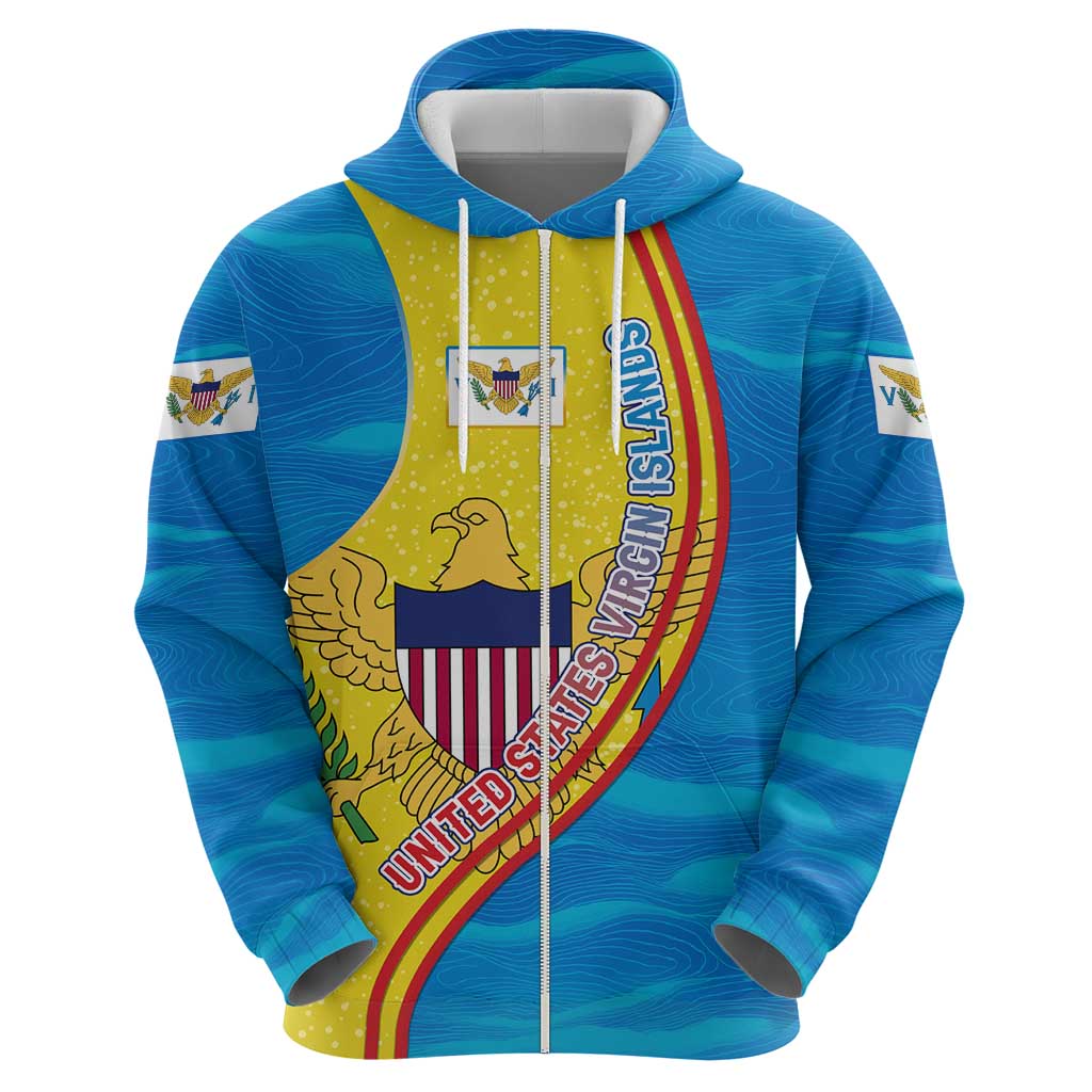 United States Virgin Islands Zip Hoodie with Blue Yellow Wave Design and Island Map Bird - Wonder Print Shop