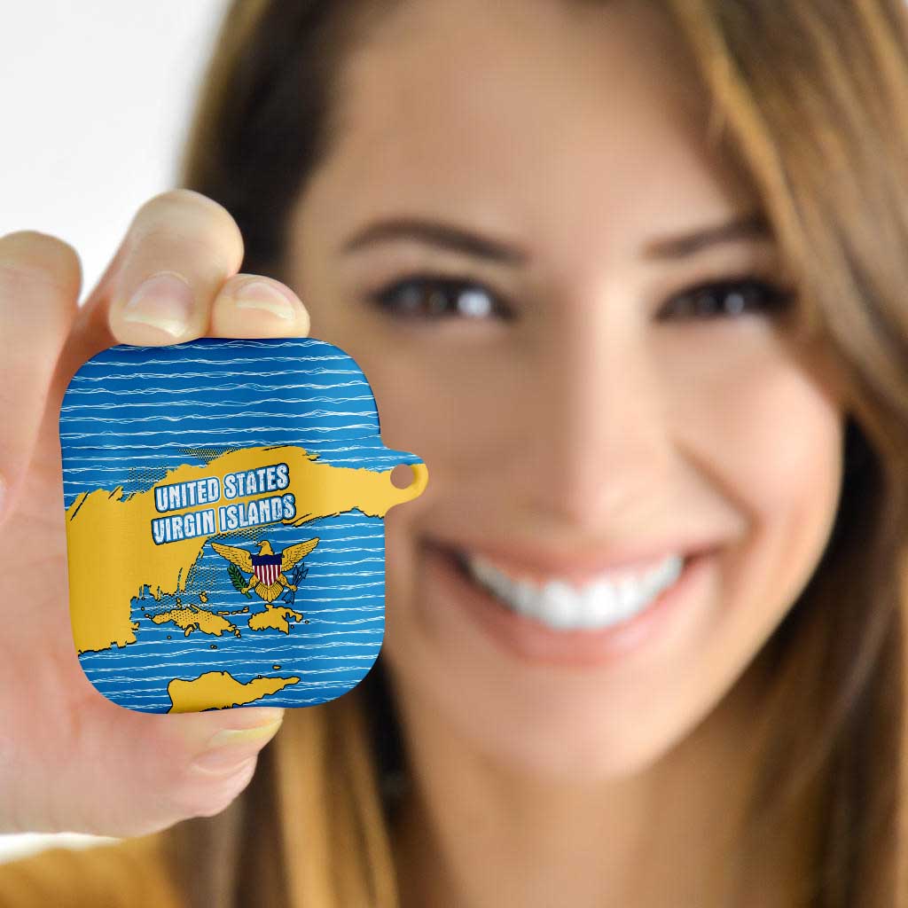 United States Virgin Islands AirPods Case with Blue Yellow Ocean Design and Eagle Map Pattern - Wonder Print Shop