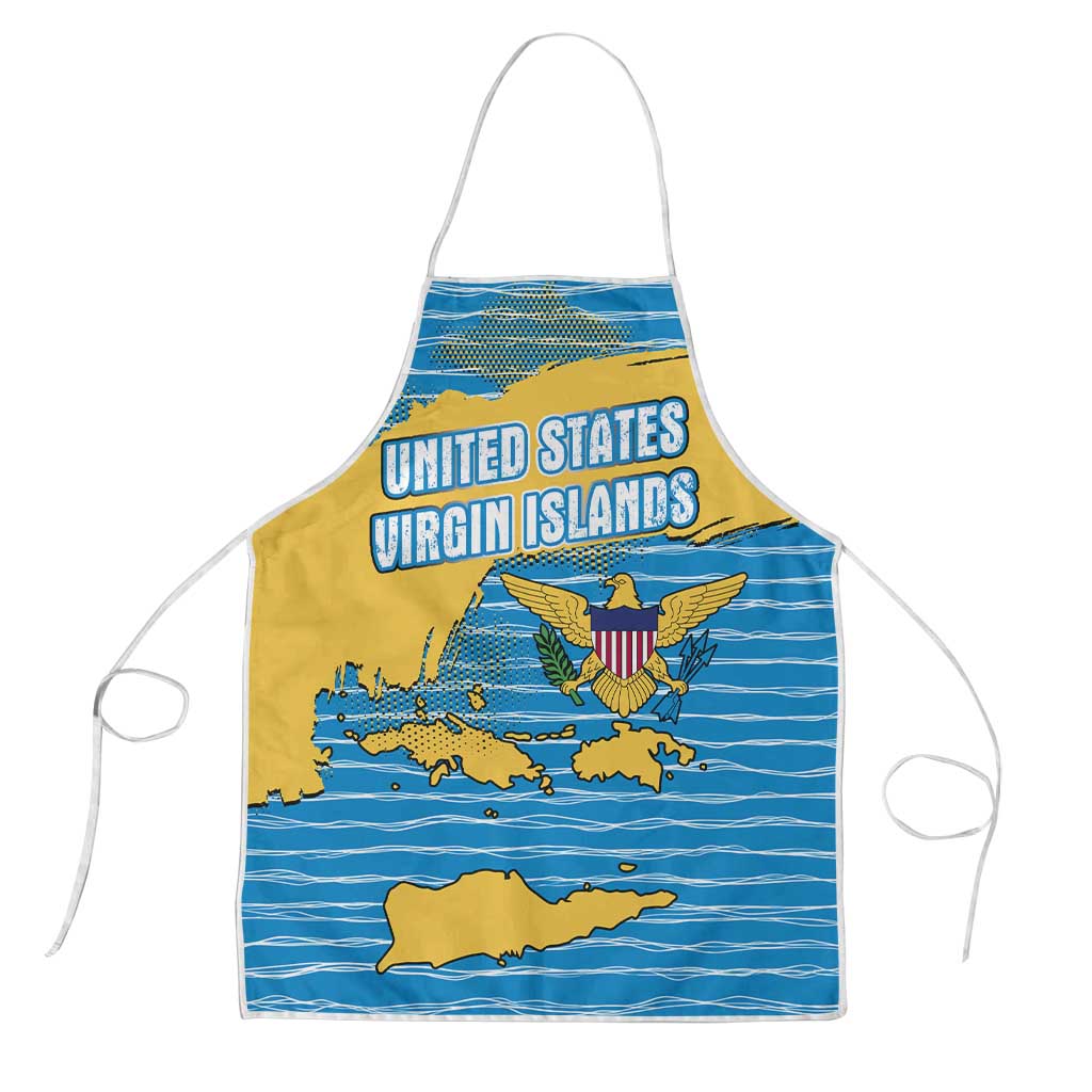 United States Virgin Islands Apron with Blue Yellow Ocean Design and Eagle Map Pattern - Wonder Print Shop