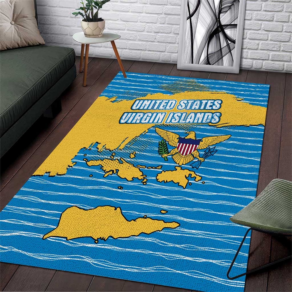 United States Virgin Islands Area Rug with Blue Yellow Ocean Design and Eagle Map Pattern - Wonder Print Shop