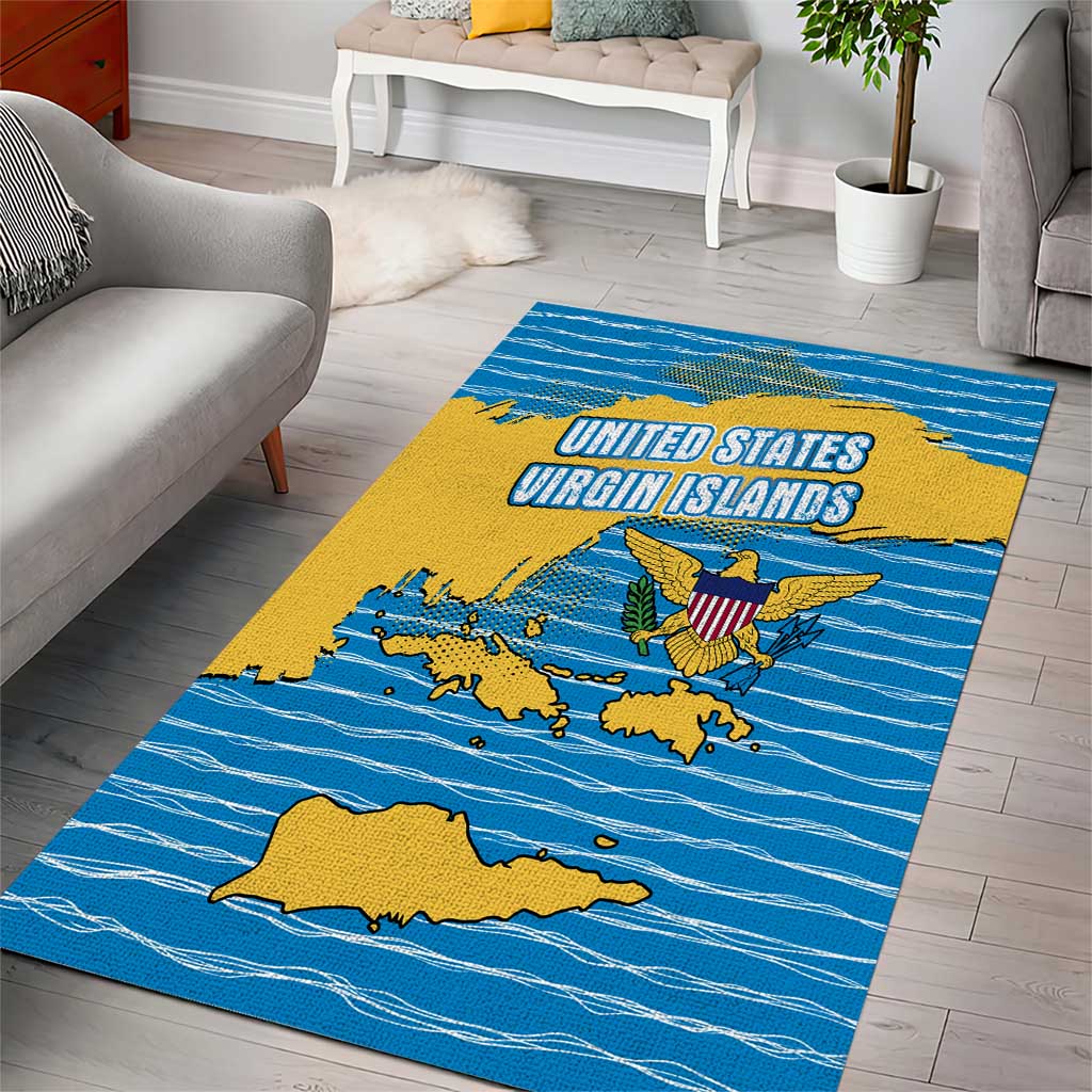 United States Virgin Islands Area Rug with Blue Yellow Ocean Design and Eagle Map Pattern - Wonder Print Shop