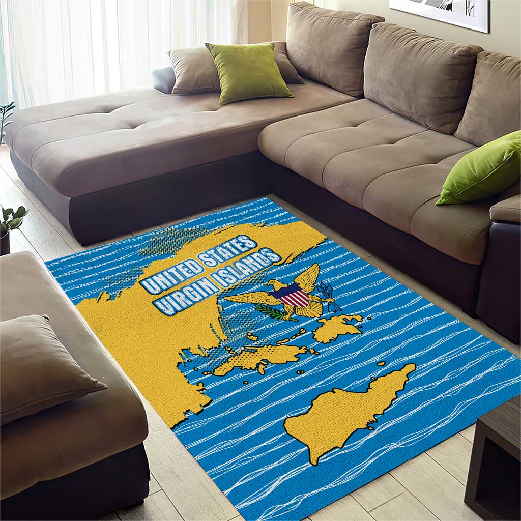 United States Virgin Islands Area Rug with Blue Yellow Ocean Design and Eagle Map Pattern - Wonder Print Shop