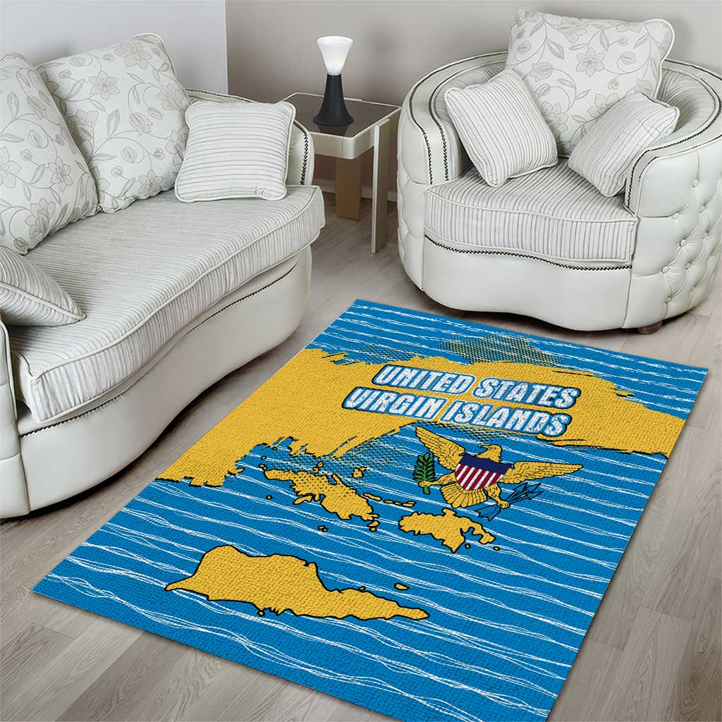United States Virgin Islands Area Rug with Blue Yellow Ocean Design and Eagle Map Pattern - Wonder Print Shop