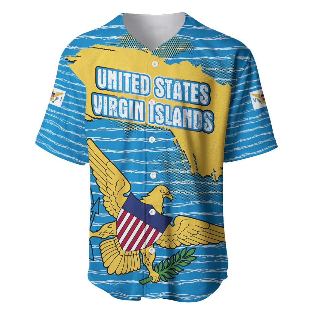 United States Virgin Islands Baseball Jersey with Blue Yellow Ocean Design and Eagle Map Pattern - Wonder Print Shop