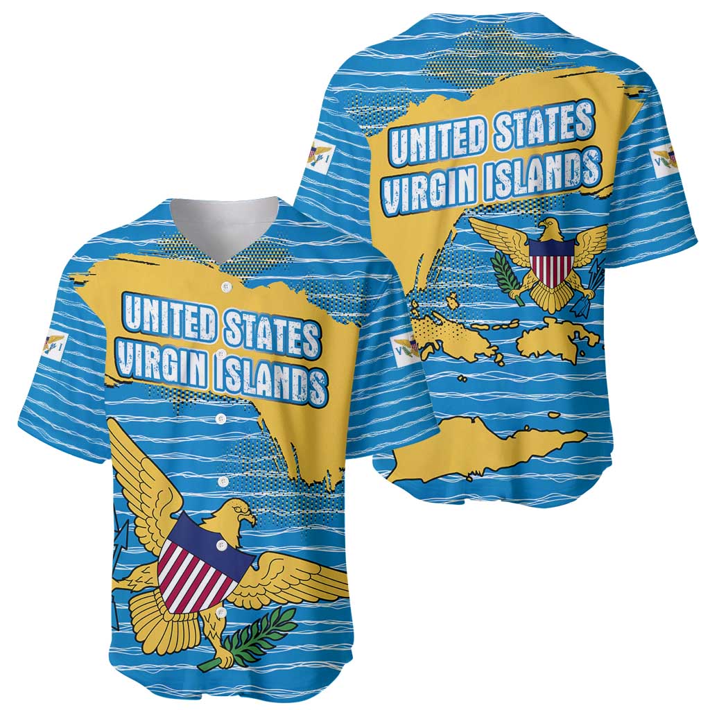 United States Virgin Islands Baseball Jersey with Blue Yellow Ocean Design and Eagle Map Pattern - Wonder Print Shop
