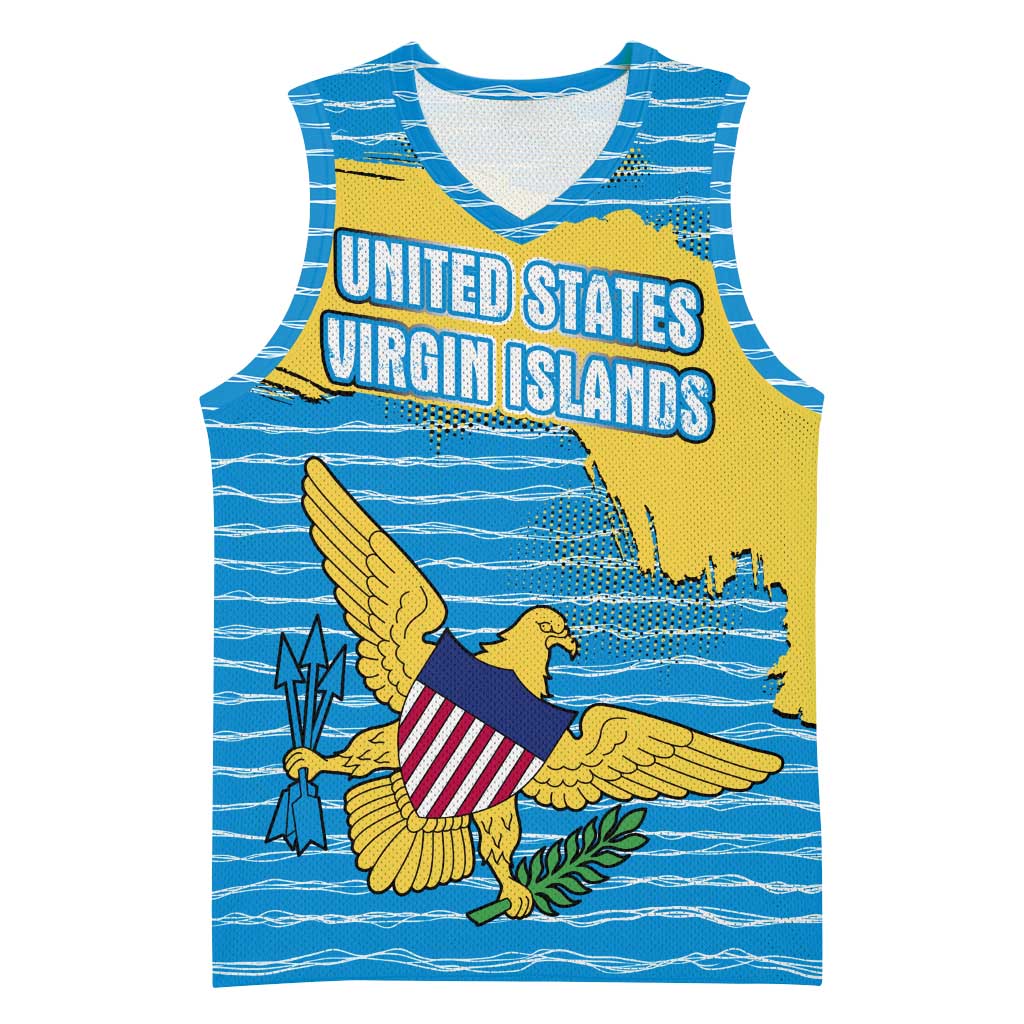 United States Virgin Islands Basketball Jersey with Blue Yellow Ocean Design and Eagle Map Pattern - Wonder Print Shop