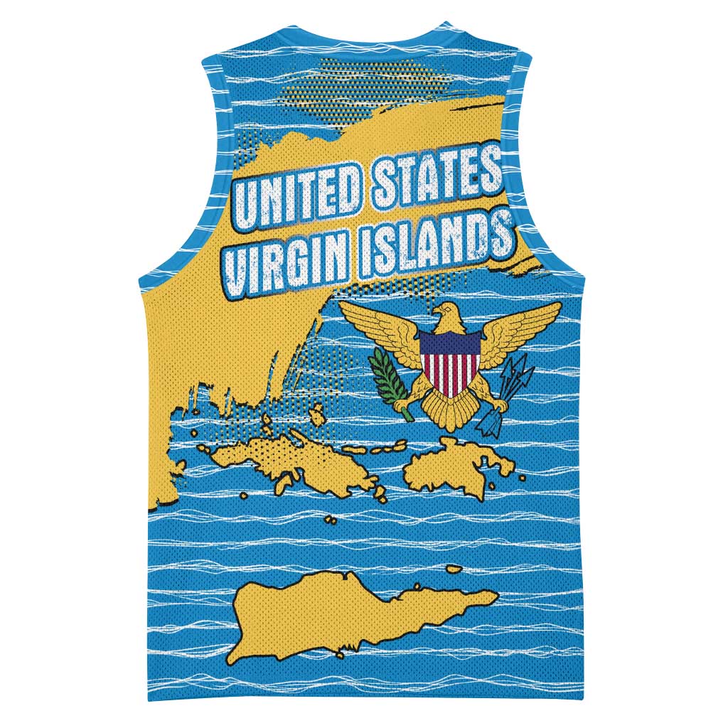United States Virgin Islands Basketball Jersey with Blue Yellow Ocean Design and Eagle Map Pattern - Wonder Print Shop