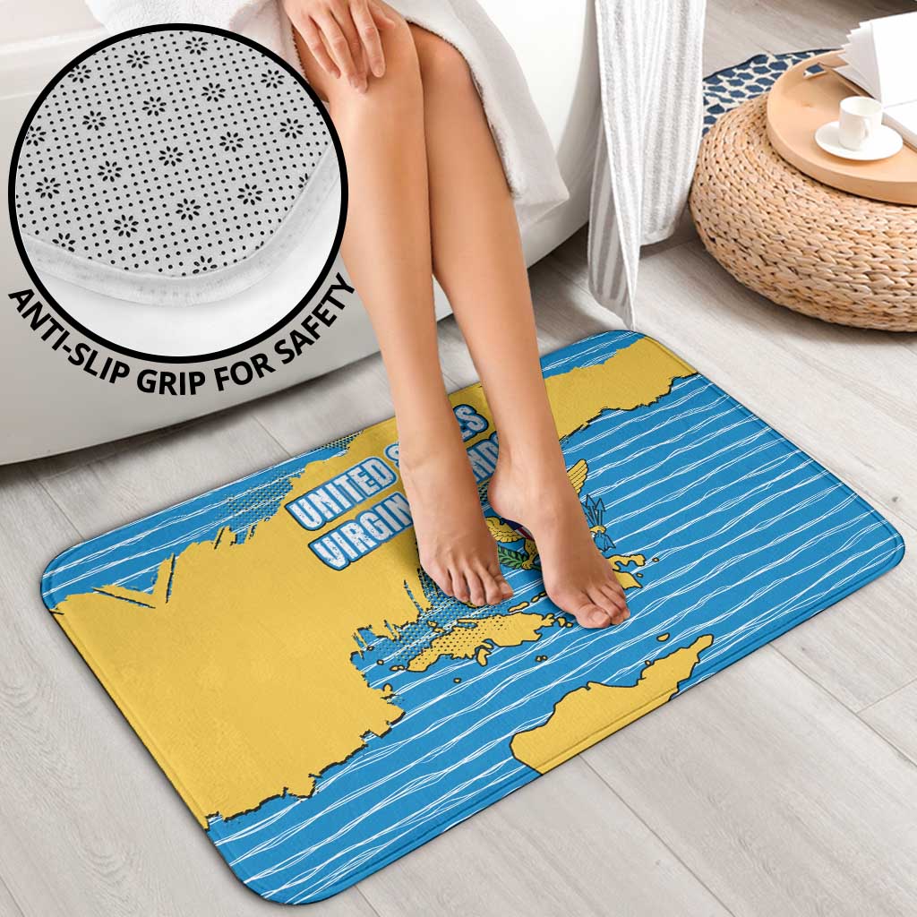 United States Virgin Islands Bathroom Set with Blue Yellow Ocean Design and Eagle Map Pattern - Wonder Print Shop