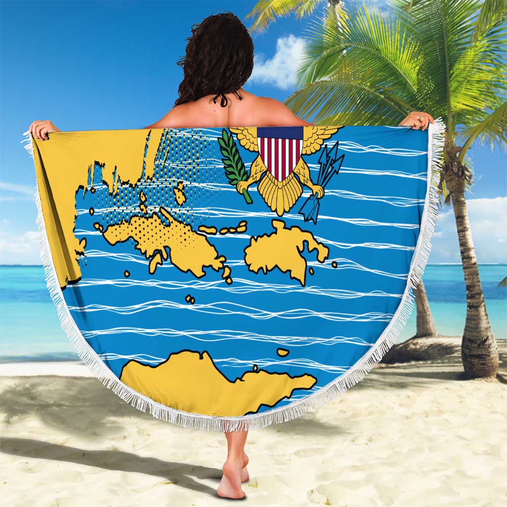 United States Virgin Islands Beach Blanket with Blue Yellow Ocean Design and Eagle Map Pattern - Wonder Print Shop