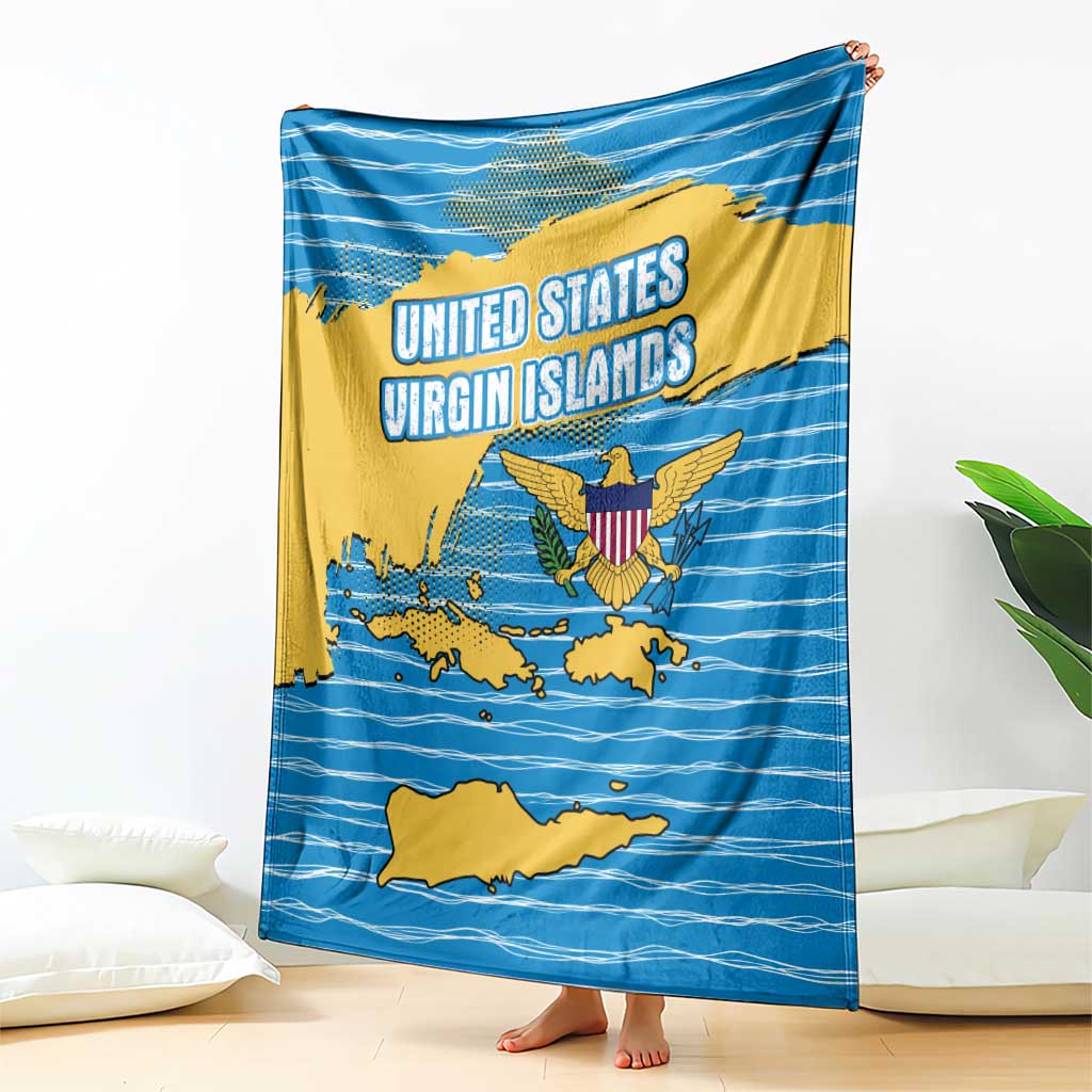 United States Virgin Islands Blanket with Blue Yellow Ocean Design and Eagle Map Pattern - Wonder Print Shop