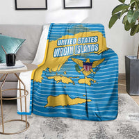 United States Virgin Islands Blanket with Blue Yellow Ocean Design and Eagle Map Pattern - Wonder Print Shop