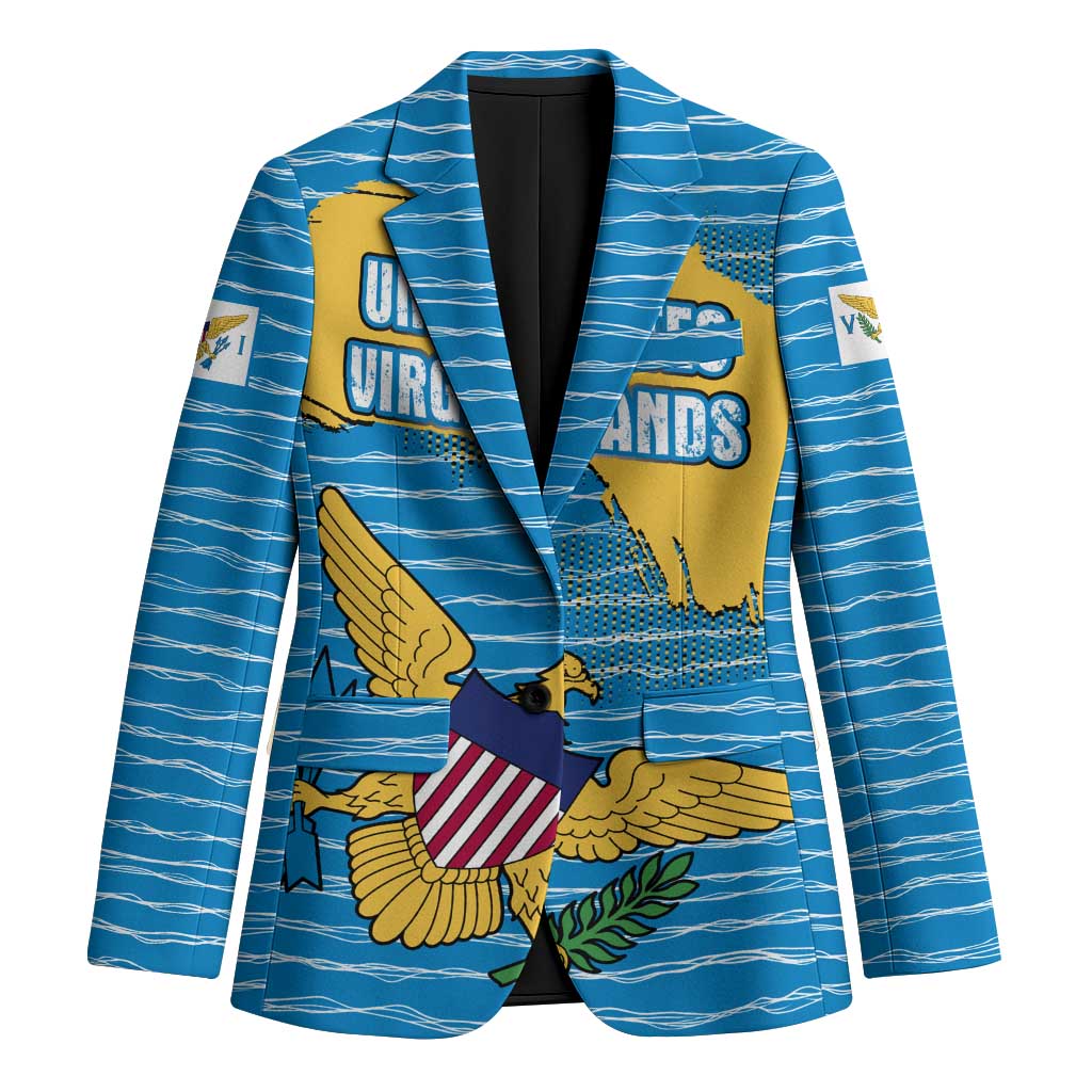 United States Virgin Islands Blazer with Blue Yellow Ocean Design and Eagle Map Pattern - Wonder Print Shop
