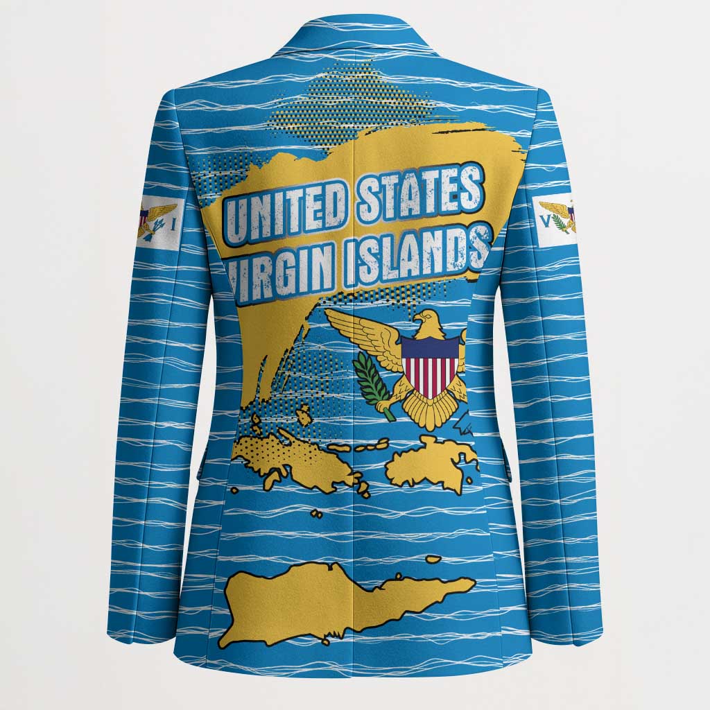 United States Virgin Islands Blazer with Blue Yellow Ocean Design and Eagle Map Pattern - Wonder Print Shop