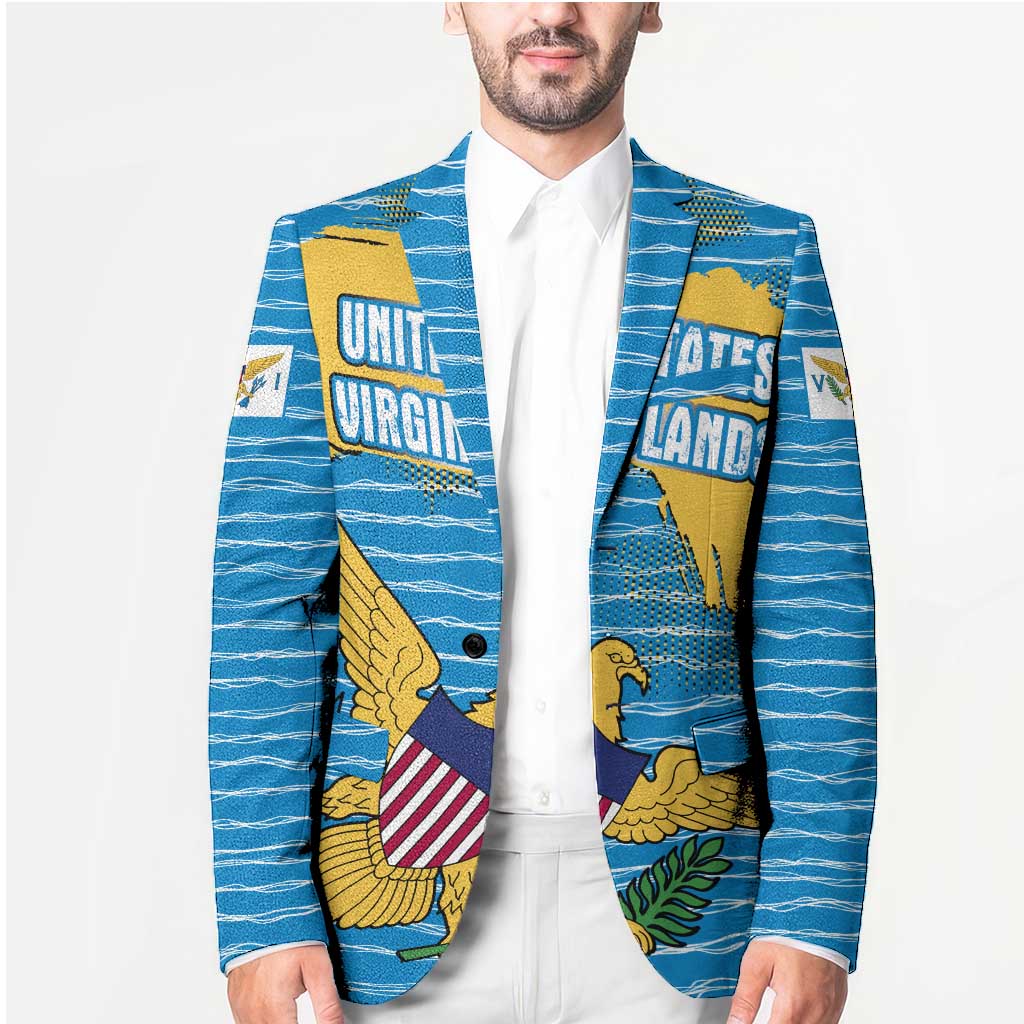 United States Virgin Islands Blazer with Blue Yellow Ocean Design and Eagle Map Pattern - Wonder Print Shop