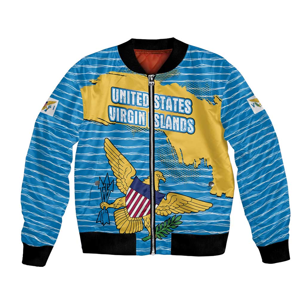 United States Virgin Islands Bomber Jacket with Blue Yellow Ocean Design and Eagle Map Pattern - Wonder Print Shop