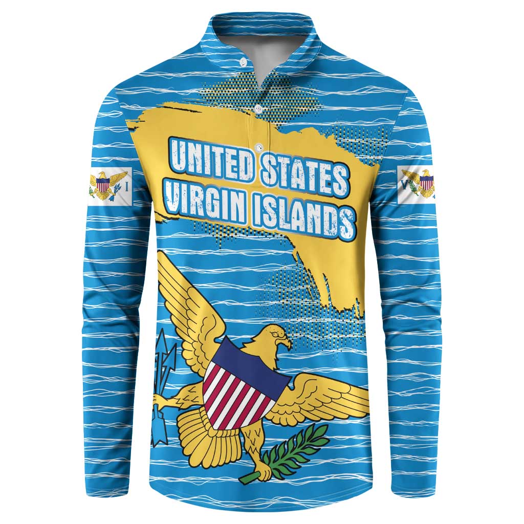 United States Virgin Islands Button Sweatshirt with Blue Yellow Ocean Design and Eagle Map Pattern - Wonder Print Shop