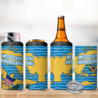 United States Virgin Islands 4 in 1 Can Cooler Tumbler with Blue Yellow Ocean Design and Eagle Map Pattern - Wonder Print Shop