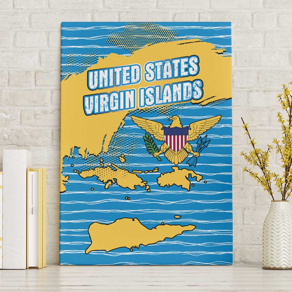 United States Virgin Islands Canvas Wall Art with Blue Yellow Ocean Design and Eagle Map Pattern - Wonder Print Shop