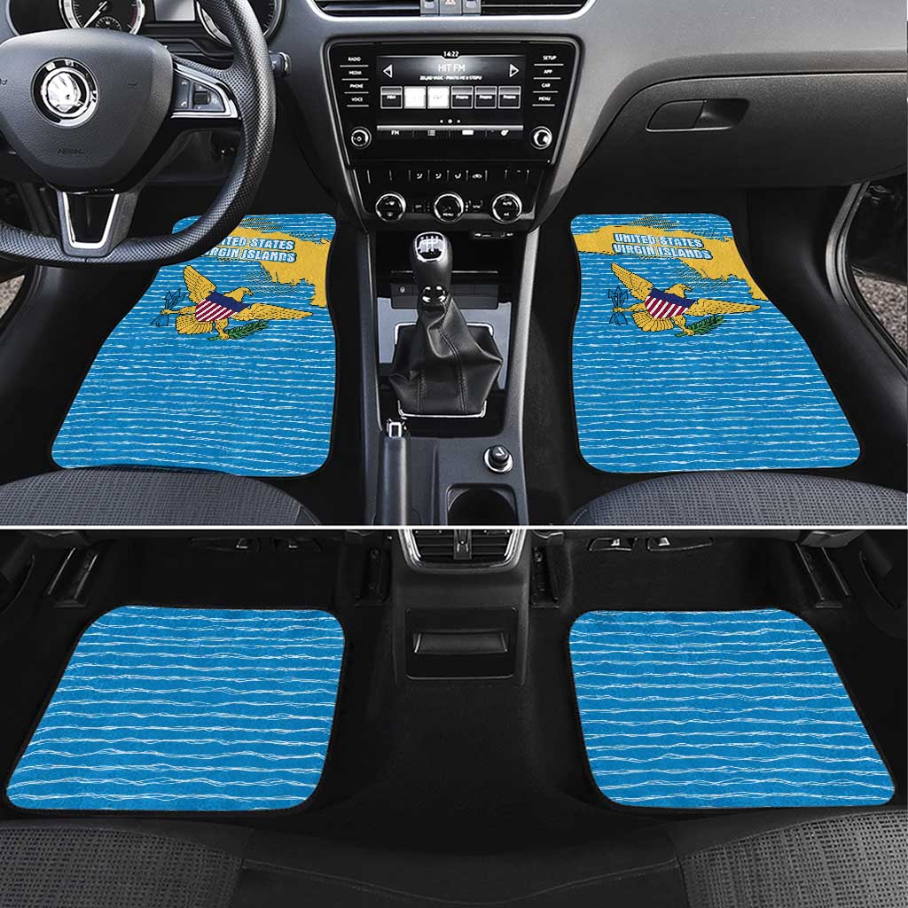 United States Virgin Islands Car Mats with Blue Yellow Ocean Design and Eagle Map Pattern - Wonder Print Shop