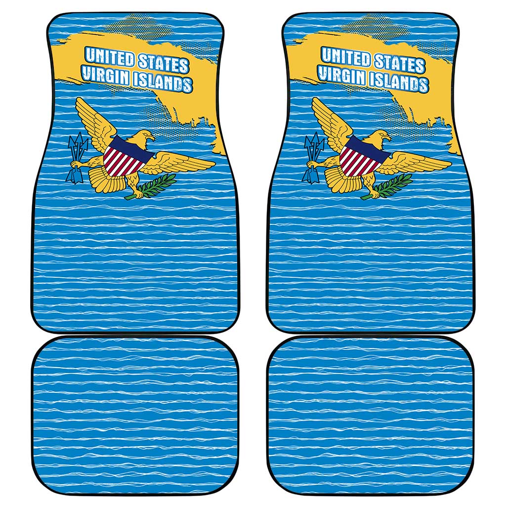 United States Virgin Islands Car Mats with Blue Yellow Ocean Design and Eagle Map Pattern - Wonder Print Shop