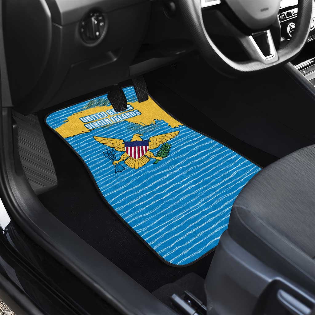 United States Virgin Islands Car Mats with Blue Yellow Ocean Design and Eagle Map Pattern - Wonder Print Shop
