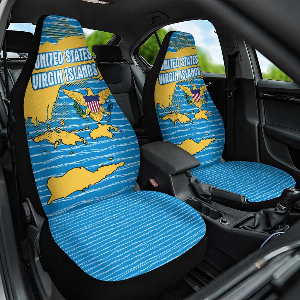 United States Virgin Islands Car Seat Cover with Blue Yellow Ocean Design and Eagle Map Pattern - Wonder Print Shop