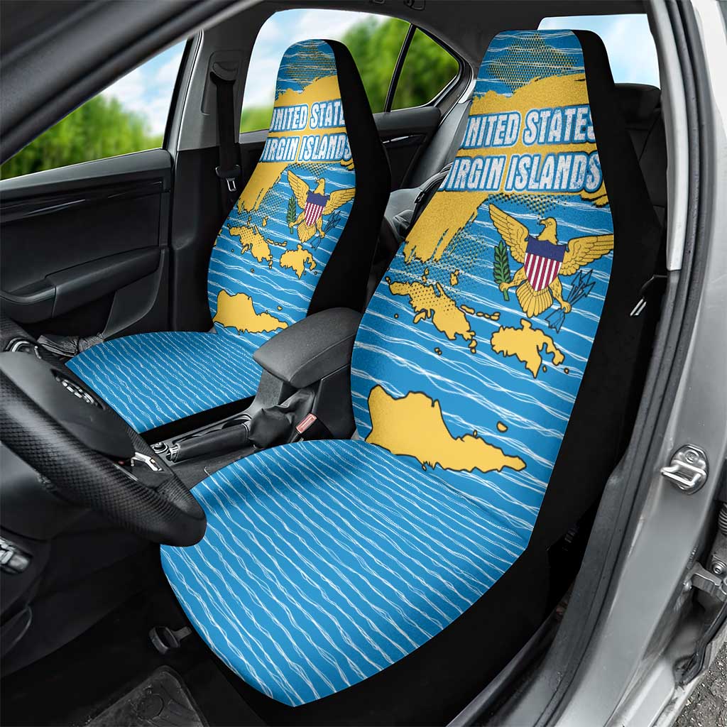United States Virgin Islands Car Seat Cover with Blue Yellow Ocean Design and Eagle Map Pattern - Wonder Print Shop