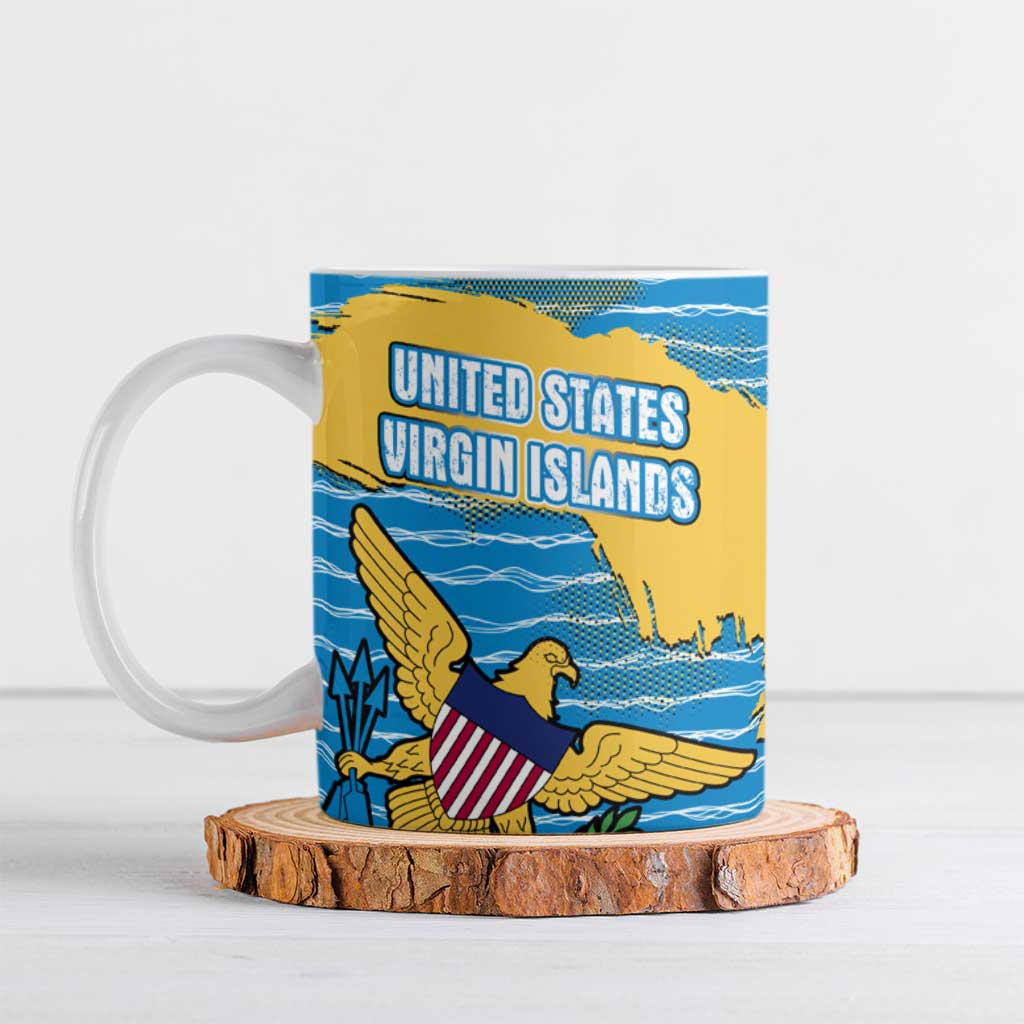 United States Virgin Islands Ceramic Mug with Blue Yellow Ocean Design and Eagle Map Pattern - Wonder Print Shop